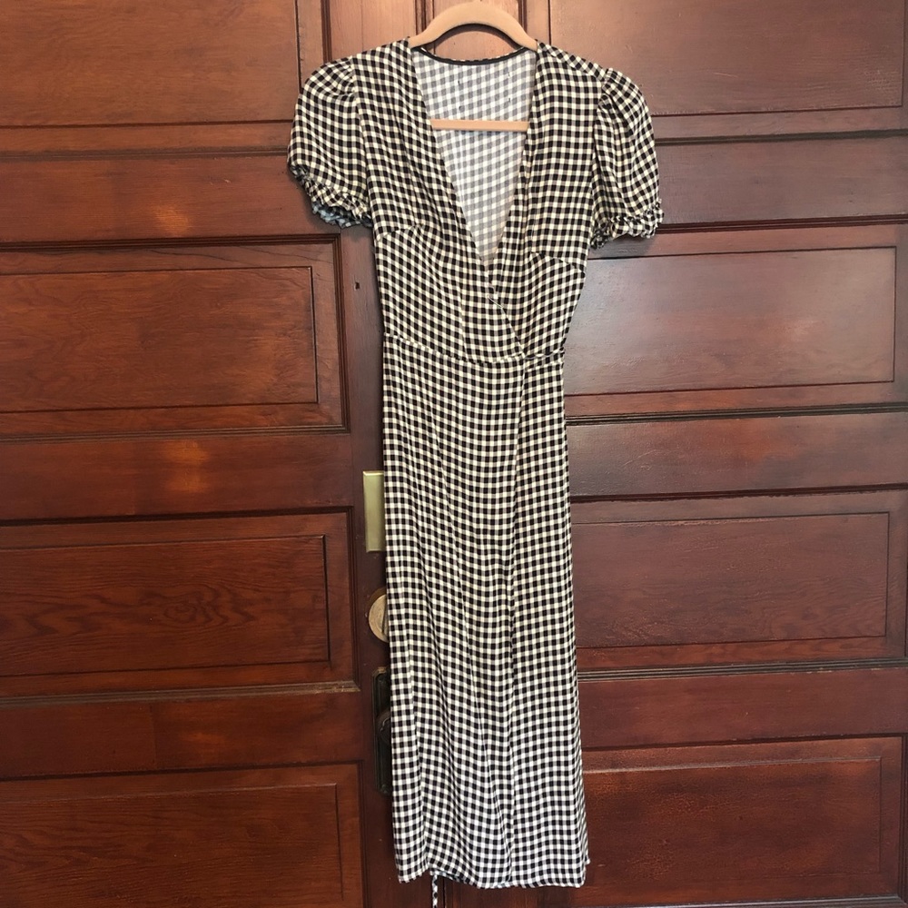 COPY - Reformation Midi Gingham Wrap Dress 0